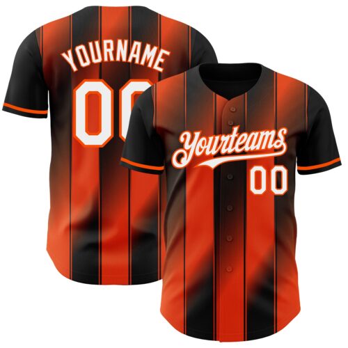 Pinstripe0032 Custom Black White-Orange Gradient Classic Vertical Stripe Authentic Baseball Jersey