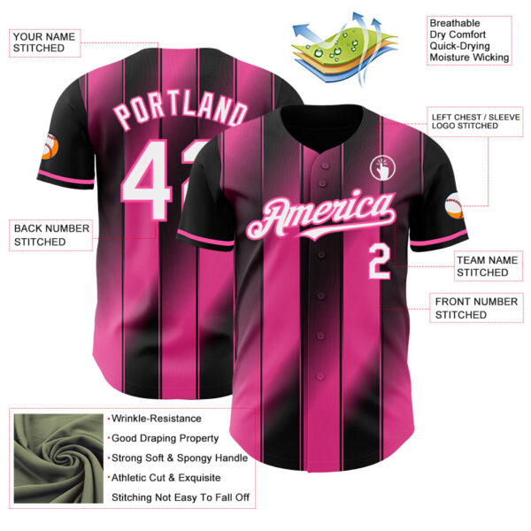 Custom Black White-Pink Gradient Classic Vertical Stripe Authentic Baseball Jersey