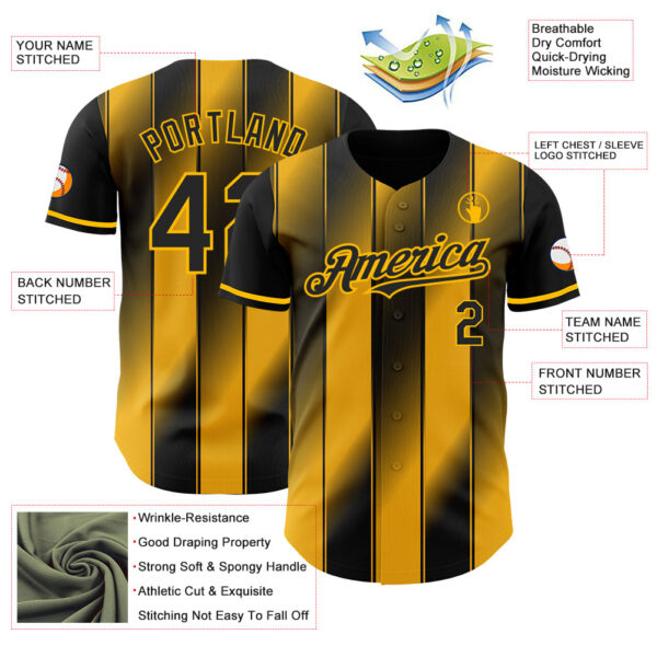 Custom Black-Gold Gradient Classic Vertical Stripe Authentic Baseball Jersey