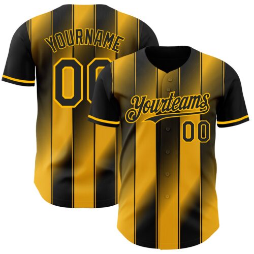 Pinstripe0037 Custom Black-Gold Gradient Classic Vertical Stripe Authentic Baseball Jersey