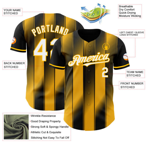 Custom Black White-Gold Gradient Classic Vertical Stripe Authentic Baseball Jersey