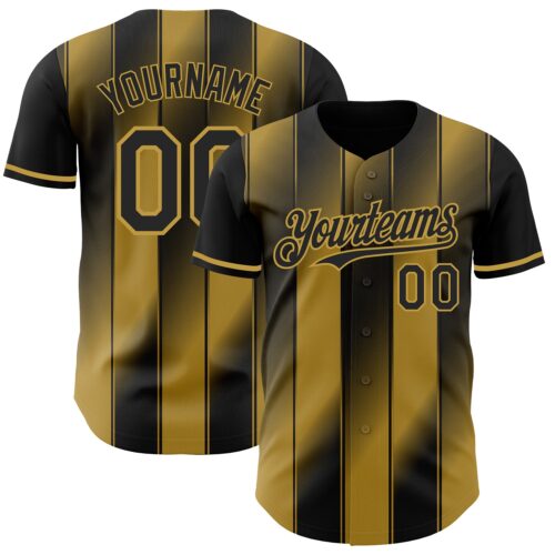 Pinstripe0039 Custom Black-Old Gold Gradient Classic Vertical Stripe Authentic Baseball Jersey