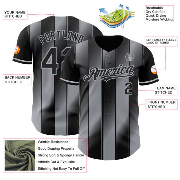 Custom Black-Gray Gradient Classic Vertical Stripe Authentic Baseball Jersey