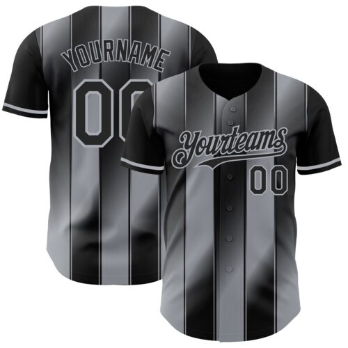 Pinstripe0040 Custom Black-Gray Gradient Classic Vertical Stripe Authentic Baseball Jersey