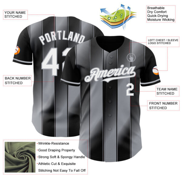 Custom Black White-Gray Gradient Classic Vertical Stripe Authentic Baseball Jersey