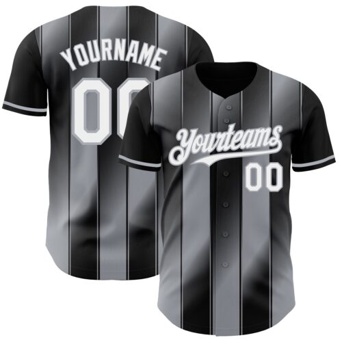 Pinstripe0041 Custom Black White-Gray Gradient Classic Vertical Stripe Authentic Baseball Jersey