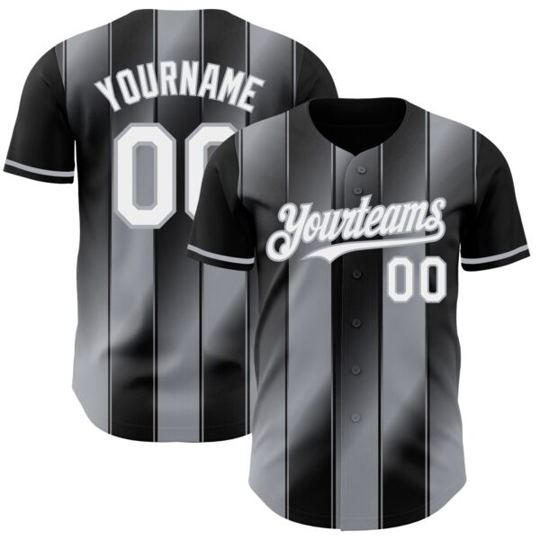 Custom Black White-Gray Gradient Classic Vertical Stripe Authentic Baseball Jersey
