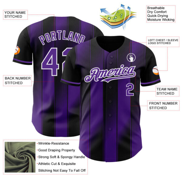 Custom Black Purple-White Gradient Classic Vertical Stripe Authentic Baseball Jersey