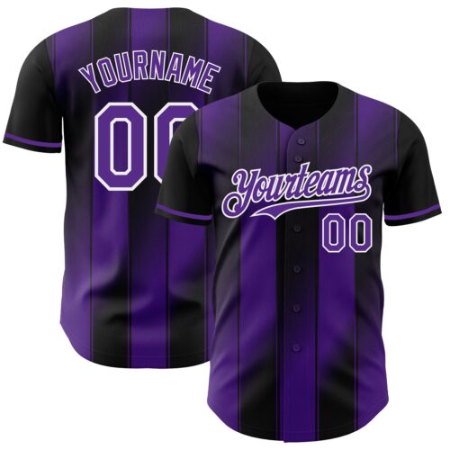 Pinstripe0042 Custom Black Purple-White Gradient Classic Vertical Stripe Authentic Baseball Jersey