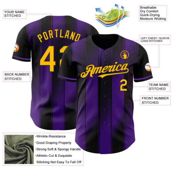 Custom Black Gold-Purple Gradient Classic Vertical Stripe Authentic Baseball Jersey