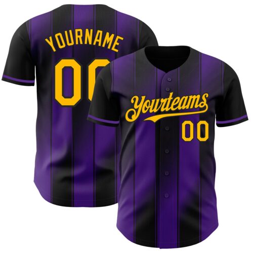 Pinstripe0043 Custom Black Gold-Purple Gradient Classic Vertical Stripe Authentic Baseball Jersey