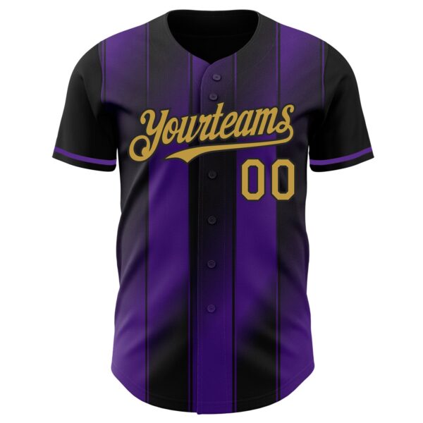 Custom Black Old Gold-Purple Gradient Classic Vertical Stripe Authentic Baseball Jersey