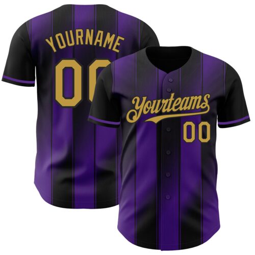 Pinstripe0044 Custom Black Old Gold-Purple Gradient Classic Vertical Stripe Authentic Baseball Jersey