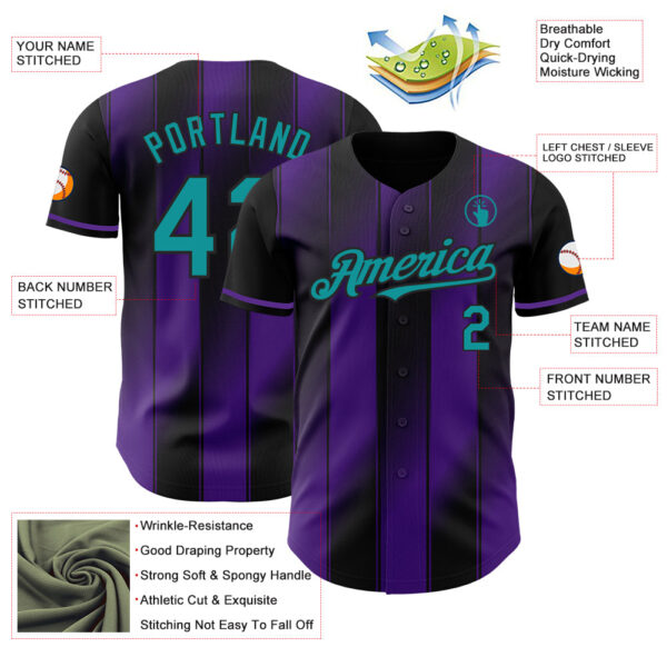 Custom Black Teal-Purple Gradient Classic Vertical Stripe Authentic Baseball Jersey