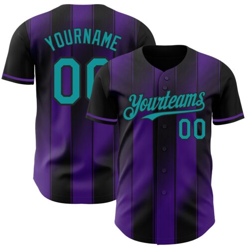 Pinstripe0045 Custom Black Teal-Purple Gradient Classic Vertical Stripe Authentic Baseball Jersey