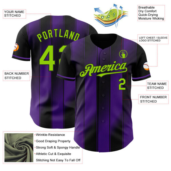 Custom Black Neon Green-Purple Gradient Classic Vertical Stripe Authentic Baseball Jersey