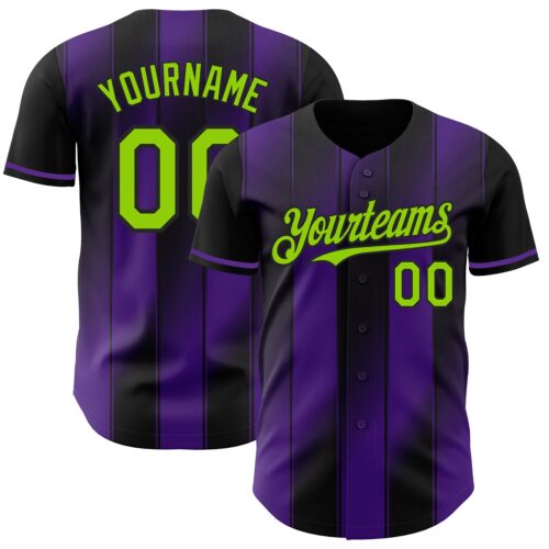 Pinstripe0046 Custom Black Neon Green-Purple Gradient Classic Vertical Stripe Authentic Baseball Jersey