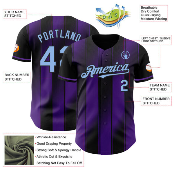 Custom Black Light Blue-Purple Gradient Classic Vertical Stripe Authentic Baseball Jersey