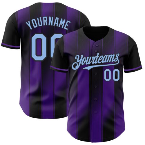 Pinstripe0047 Custom Black Light Blue-Purple Gradient Classic Vertical Stripe Authentic Baseball Jersey
