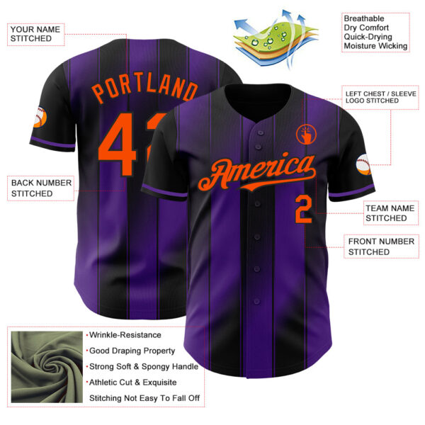Custom Black Orange-Purple Gradient Classic Vertical Stripe Authentic Baseball Jersey