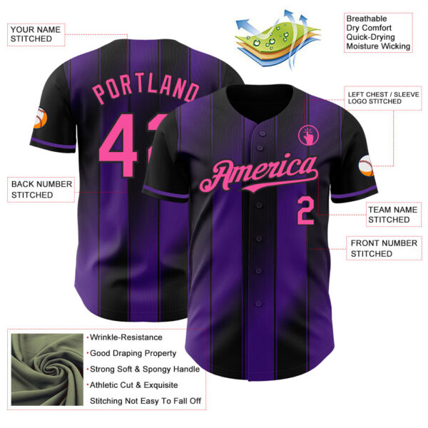 Custom Black Pink-Purple Gradient Classic Vertical Stripe Authentic Baseball Jersey