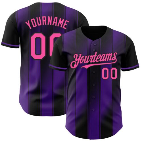 Pinstripe0049 Custom Black Pink-Purple Gradient Classic Vertical Stripe Authentic Baseball Jersey