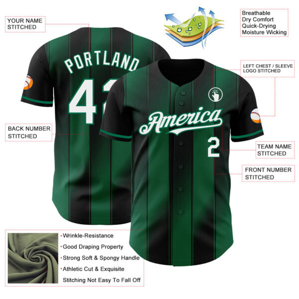 Custom Black White-Kelly Green Gradient Classic Vertical Stripe Authentic Baseball Jersey