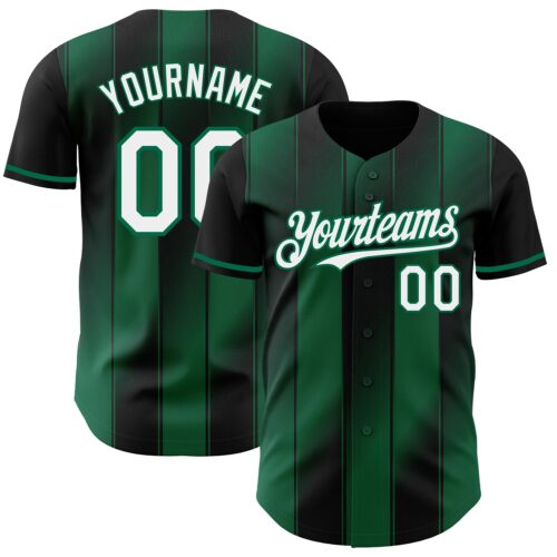 Pinstripe0050 Custom Black White-Kelly Green Gradient Classic Vertical Stripe Authentic Baseball Jersey