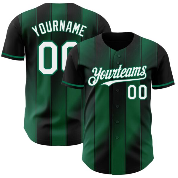 Custom Black White-Kelly Green Gradient Classic Vertical Stripe Authentic Baseball Jersey