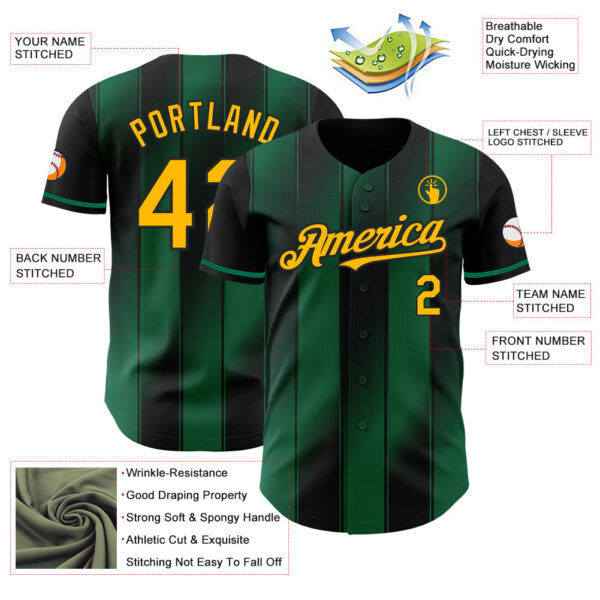 Custom Black Gold-Kelly Green Gradient Classic Vertical Stripe Authentic Baseball Jersey