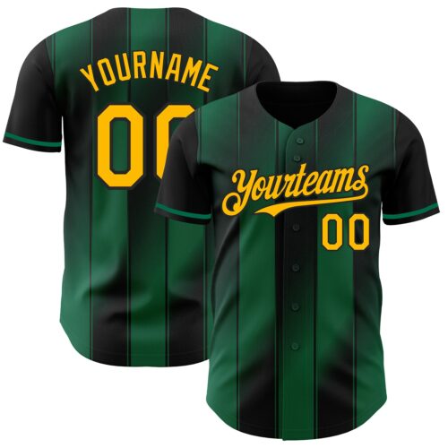 Pinstripe0051 Custom Black Gold-Kelly Green Gradient Classic Vertical Stripe Authentic Baseball Jersey