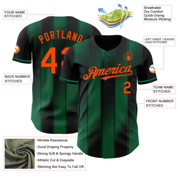 Custom Black Orange-Kelly Green Gradient Classic Vertical Stripe Authentic Baseball Jersey