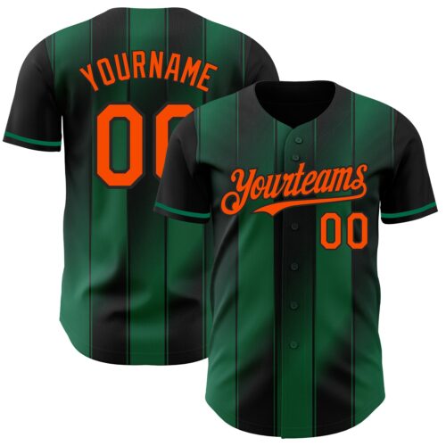 Pinstripe0052 Custom Black Orange-Kelly Green Gradient Classic Vertical Stripe Authentic Baseball Jersey