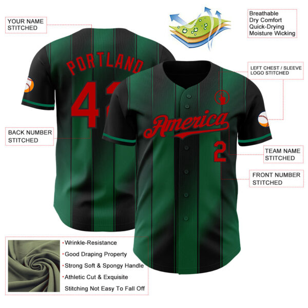 Custom Black Red-Kelly Green Gradient Classic Vertical Stripe Authentic Baseball Jersey