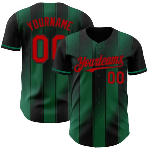 Pinstripe0053 Custom Black Red-Kelly Green Gradient Classic Vertical Stripe Authentic Baseball Jersey