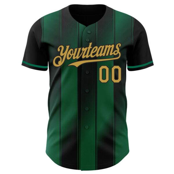 Custom Black Old Gold-Kelly Green Gradient Classic Vertical Stripe Authentic Baseball Jersey