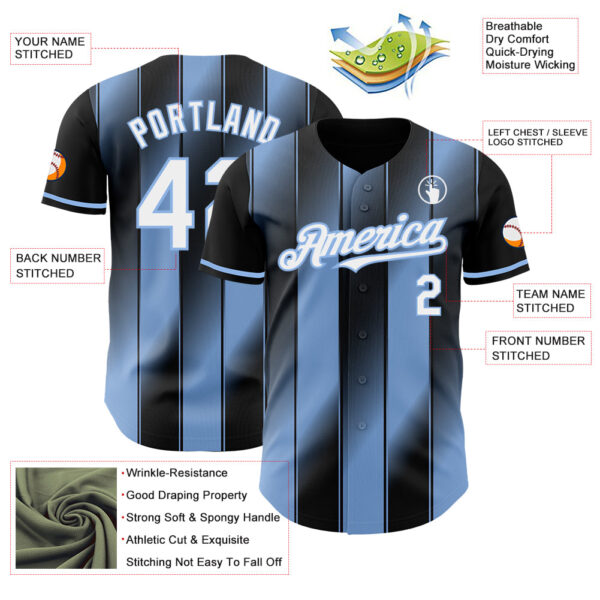 Custom Black White-Light Blue Gradient Classic Vertical Stripe Authentic Baseball Jersey