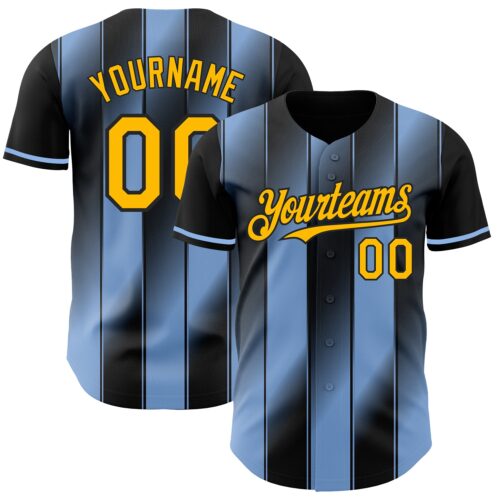 Pinstripe0057 Custom Black Gold-Light Blue Gradient Classic Vertical Stripe Authentic Baseball Jersey