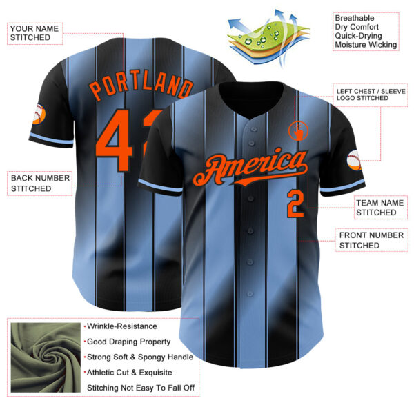 Custom Black Orange-Light Blue Gradient Classic Vertical Stripe Authentic Baseball Jersey