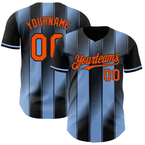 Pinstripe0058 Custom Black Orange-Light Blue Gradient Classic Vertical Stripe Authentic Baseball Jersey