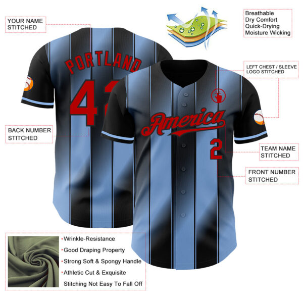 Custom Black Red-Light Blue Gradient Classic Vertical Stripe Authentic Baseball Jersey