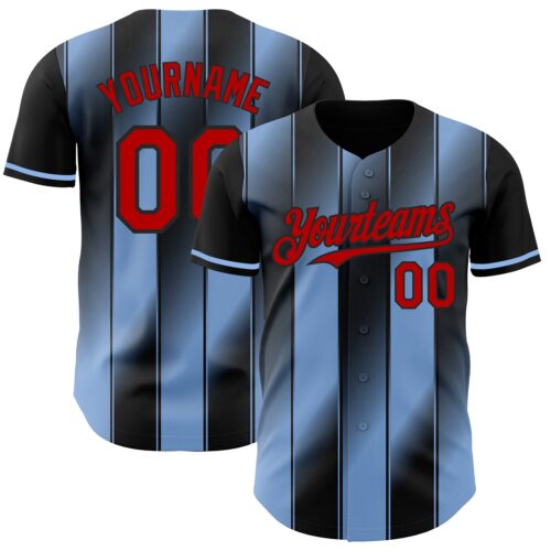 Pinstripe0059 Custom Black Red-Light Blue Gradient Classic Vertical Stripe Authentic Baseball Jersey