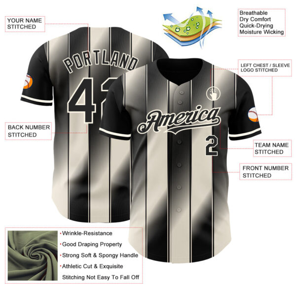 Custom Black Cream-Cream Gradient Classic Vertical Stripe Authentic Baseball Jersey