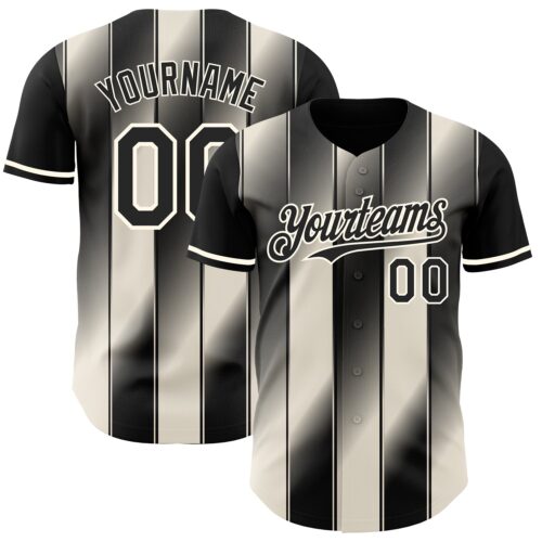 Custom Black Cream-Cream Gradient Classic Vertical Stripe Authentic Baseball Jersey