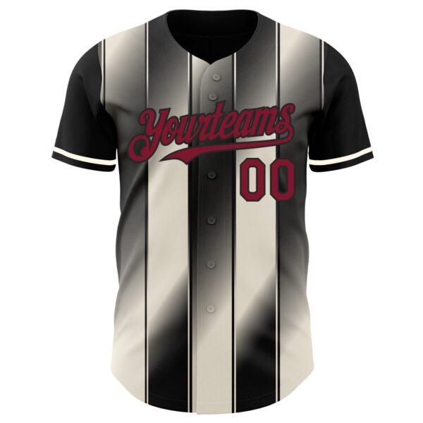 Custom Black Crimson-Cream Gradient Classic Vertical Stripe Authentic Baseball Jersey