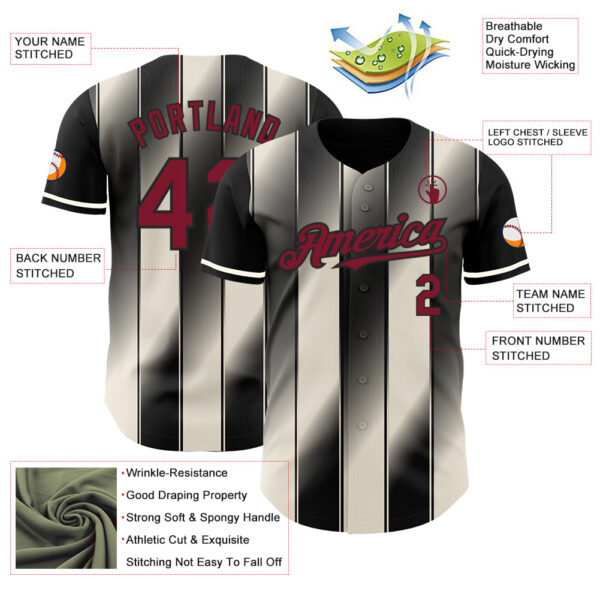Custom Black Crimson-Cream Gradient Classic Vertical Stripe Authentic Baseball Jersey