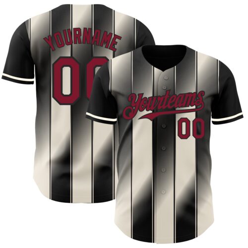 Custom Black Crimson-Cream Gradient Classic Vertical Stripe Authentic Baseball Jersey