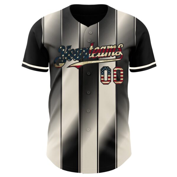Custom Black Vintage USA Flag-Cream Gradient Classic Vertical Stripe Authentic Baseball Jersey