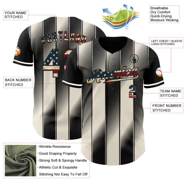 Custom Black Vintage USA Flag-Cream Gradient Classic Vertical Stripe Authentic Baseball Jersey