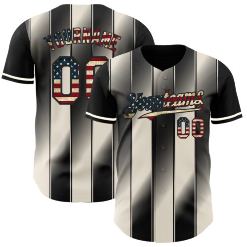 Pinstripe0062 Custom Black Vintage USA Flag-Cream Gradient Classic Vertical Stripe Authentic Baseball Jersey